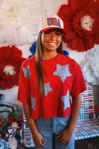 Land Of The Free USA Trucker Hat • Red
