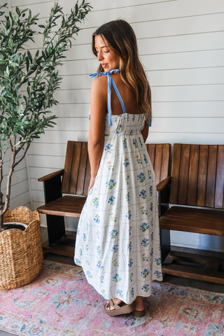 Morning Blooms Bow Strap Midi • Blue Floral