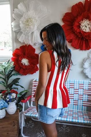 Firecracker Stripe Peplum Top • Red