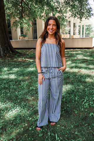 Siesta Stripes Pant Set • Grey