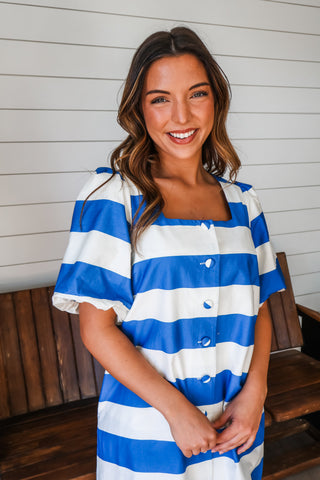 Saylor Striped Button Dress • Blue