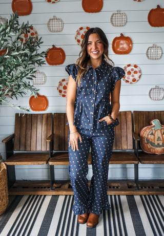 The Piper Dot Denim Pants • Navy