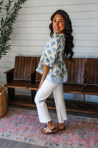 Garden Oasis Peplum Top • Blue Stripe