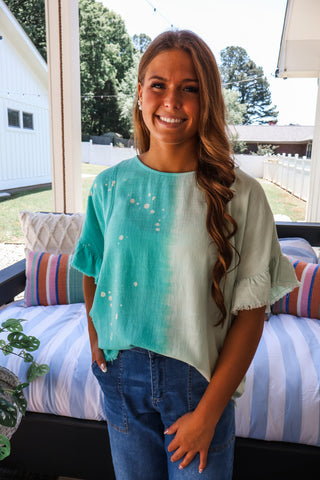 Sun-Drenched Dip Dye Linen Top • Seafoam