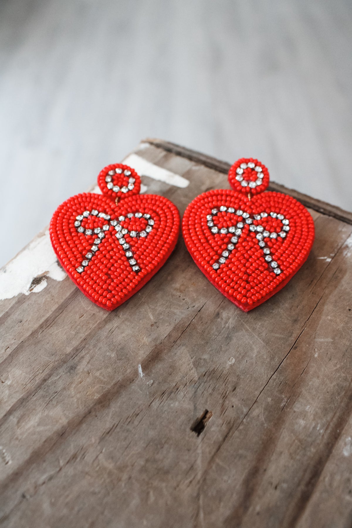 With All My Heart Beaded Earrings • Red