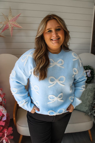 Holiday Wishes Bow Sweater • Blue - PLUS