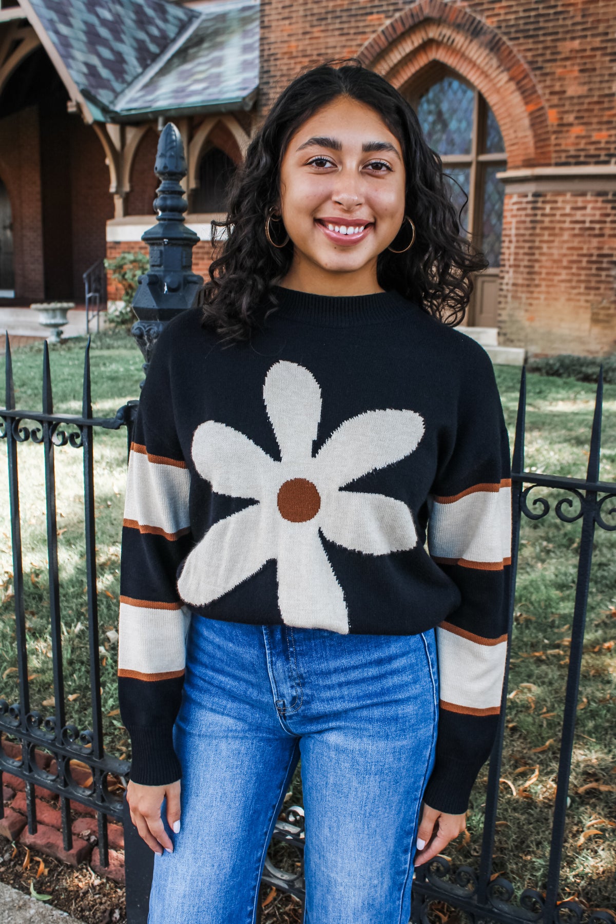 Picking Daisies Striped Sweater • Black