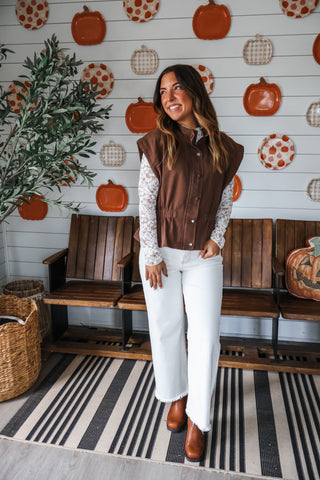 Polished Peplum Denim Vest • Chocolate