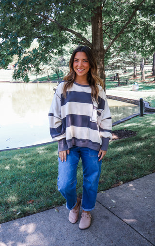 Cabin Crush Oversized Pullover • Grey Stripe