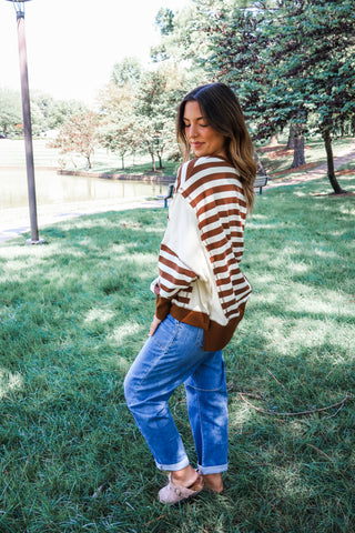 Seeing Stripes Oversized Pullover • Brown