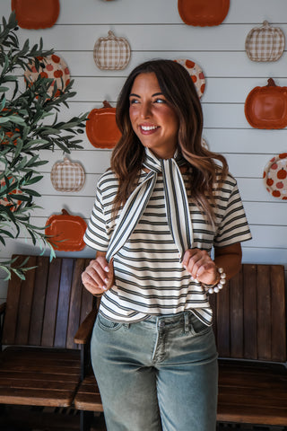 Tie Breaker Striped Tee • Cream/Olive