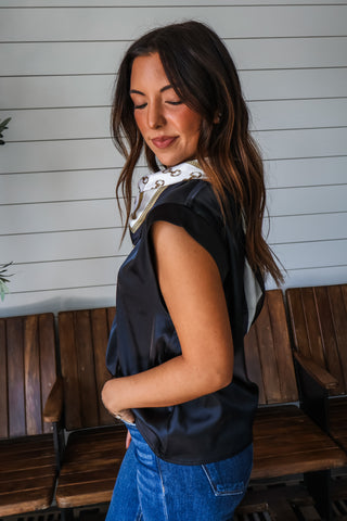 Effortlessly Elegant Satin Top • Black
