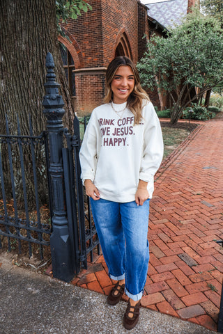Drink Coffee Mock Neck Sweatshirt • Ivory