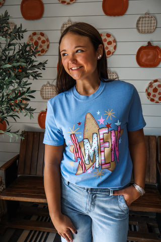 Amen Star Print Graphic Tee • Blue