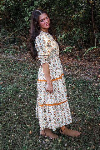 Beautiful Bounty Lace Trim Midi • Cream Floral