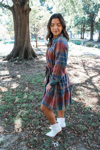Rustic Retreat Plaid Dress • Rust Multi