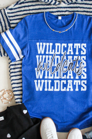 Wildcats Varsity Stripe Graphic Tee • Heather Blue