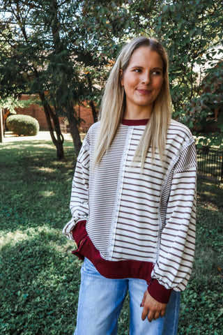 Mix & Match Striped Pullover • Mocha/Wine