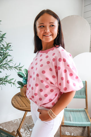 Poppy Polka Dot Pullover • Pink
