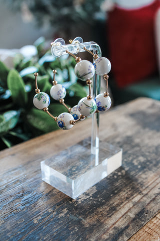 Cottage Charmer Hoop Earrings • White/Blue