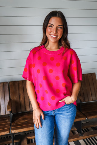 Pattern Play Dotted Sweater • Hot Pink