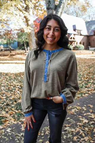 Merry Meadows Henley • Olive/Denim