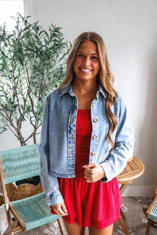 Demi Cropped Denim Shirt • Medium Wash