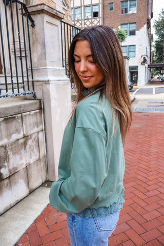 Effortless Charm Ruffle Trim Pullover • Sage