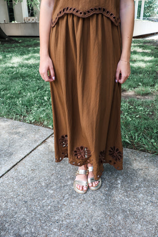 Eyelet Elegance Skirt Set • Brown