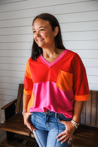 Perfectly Playful Colorblock Top • Red Mix