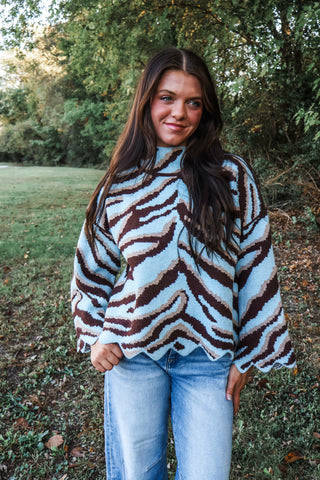 Safari Ridge Scallop Sweater • Blue/Brown