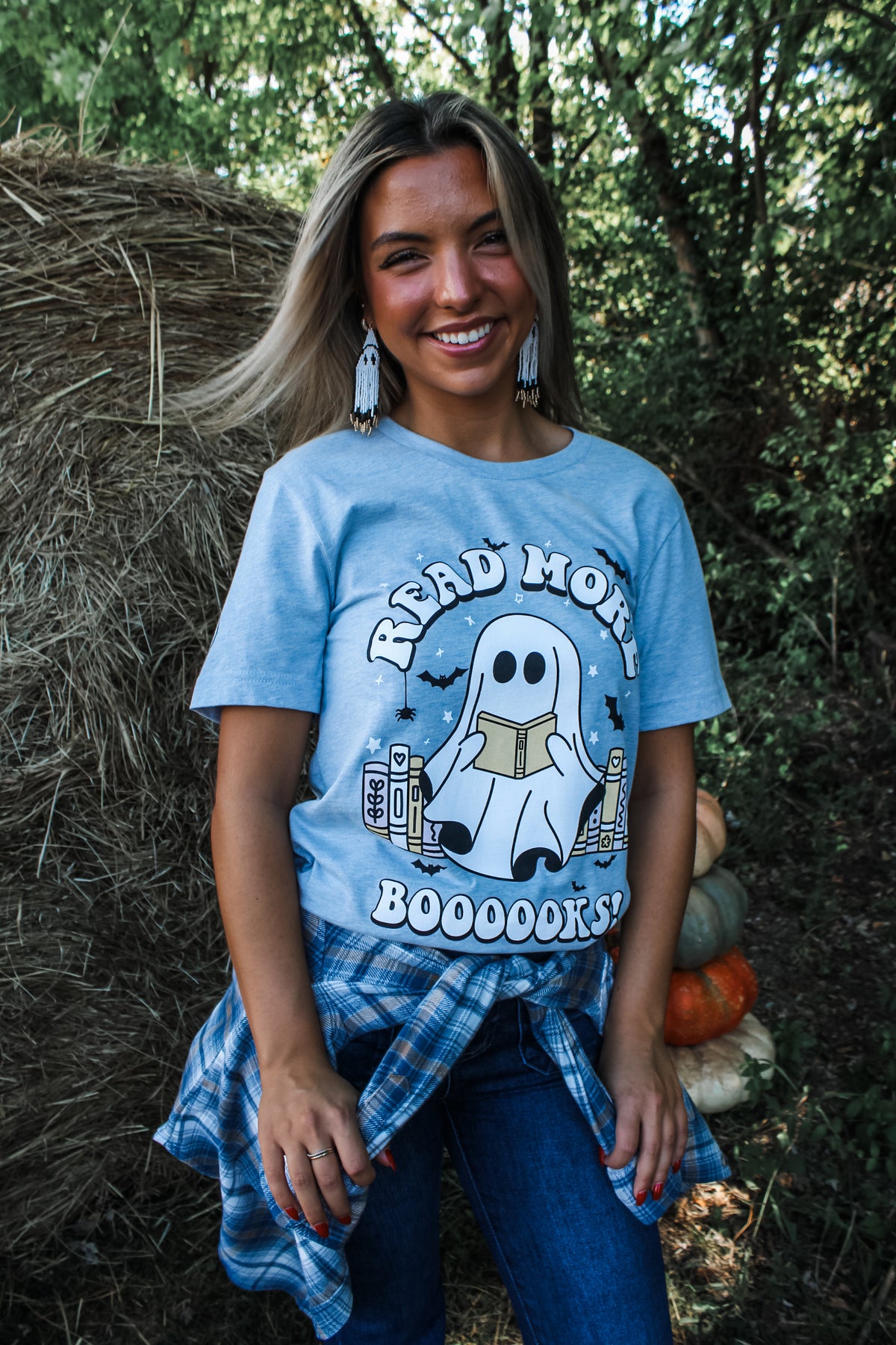 Read More Boooooks Ghost Graphic Tee • Heather Blue - FINAL SALE