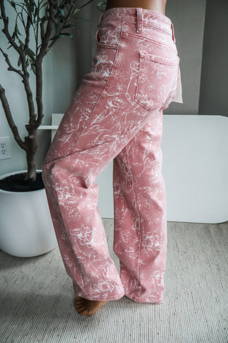 Melody • straight fit • pink floral risen denim