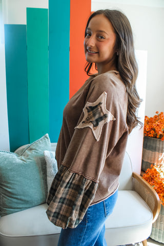 Plaid Season Patchwork Top • Mineral Brown