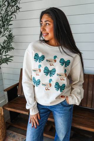 Ducks In A Bow Graphic Sweatshirt • Cream