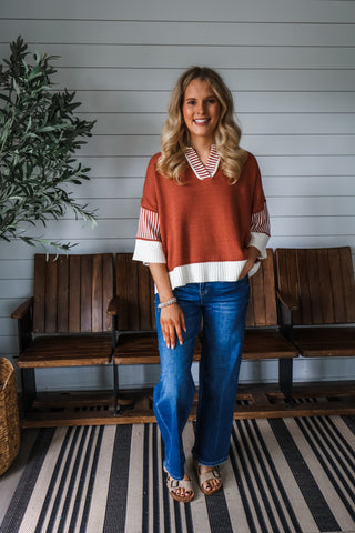 Cider Stripes Polo Knit • Terracotta