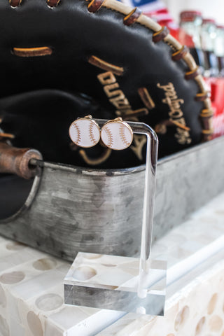 All-Star Baseball Enamel Earrings • White