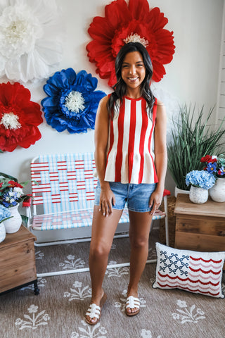 Firecracker Stripe Peplum Top • Red