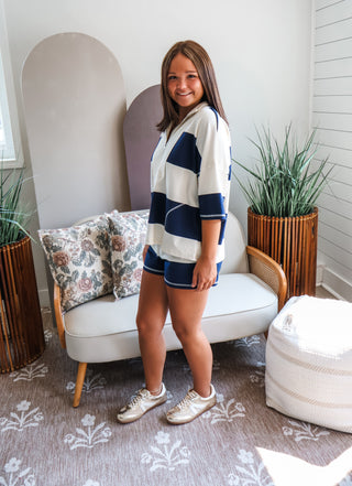 Grand Slam Half Zip • Navy Stripe