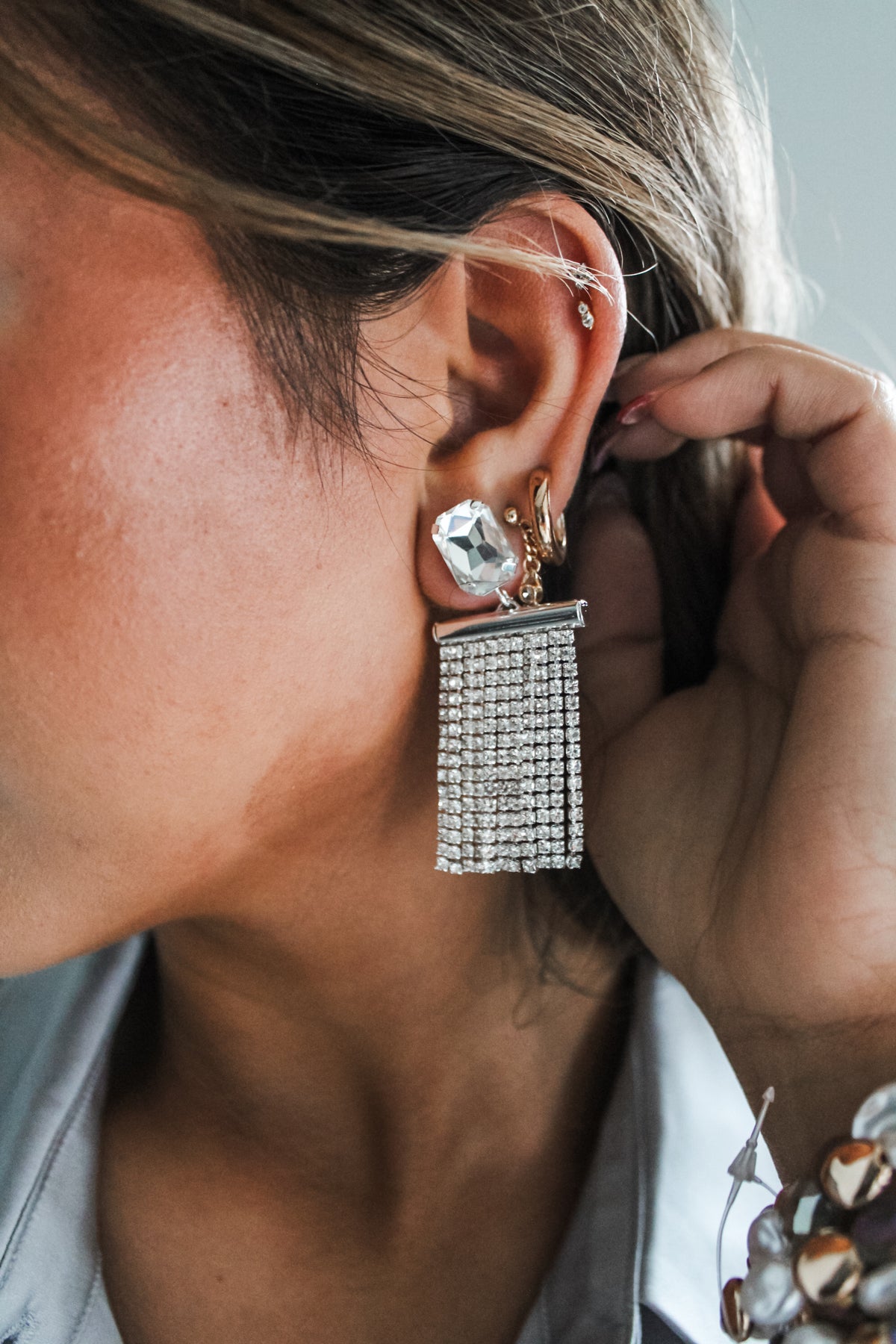 All That Sparkles Rhinestone Fringe Earrings • Silver