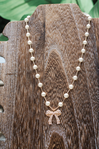 Fancy Feeling Bow Necklace • Pearl/Gold