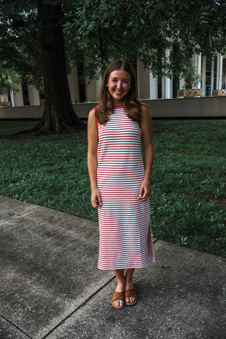 Summer In Stripes Tank Dress • Red