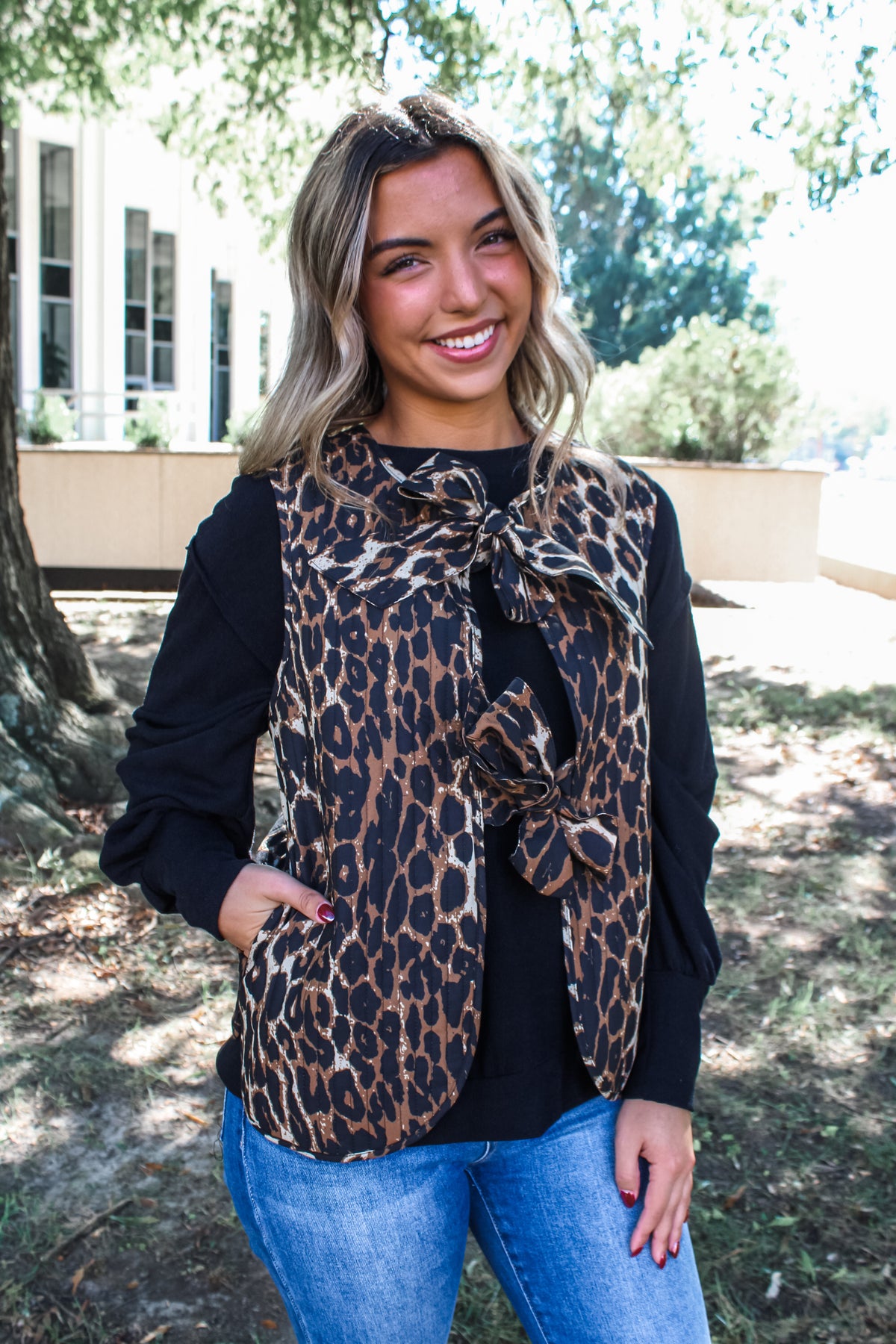 Wildest Dreams Quilted Ribbon Tie Vest • Leopard