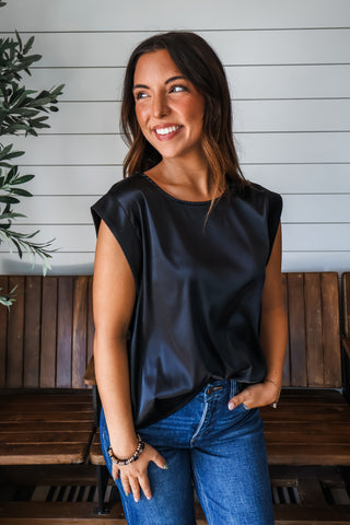 Effortlessly Elegant Satin Top • Black