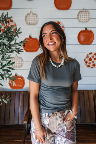 The Ruched Essential Tee • Ash Jade