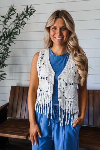 Boho Babe Crochet Vest • Natural