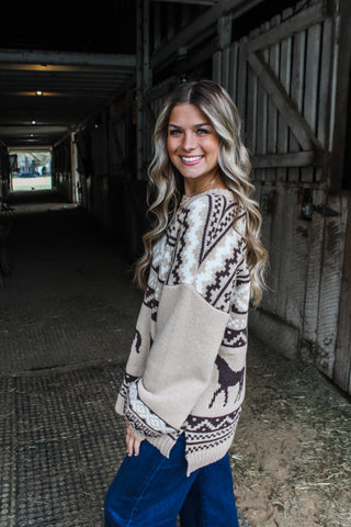 Horse Country Christmas Sweater • Mocha