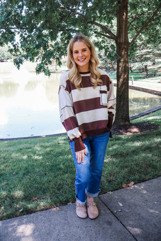Cabin Crush Oversized Pullover • Cocoa Stripe