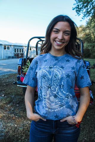 Walk By Faith Star Print Graphic Tee • Heather Grey