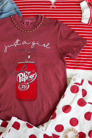 Just A Girl Who Loves Dr. Pepper Graphic Tee • Crimson